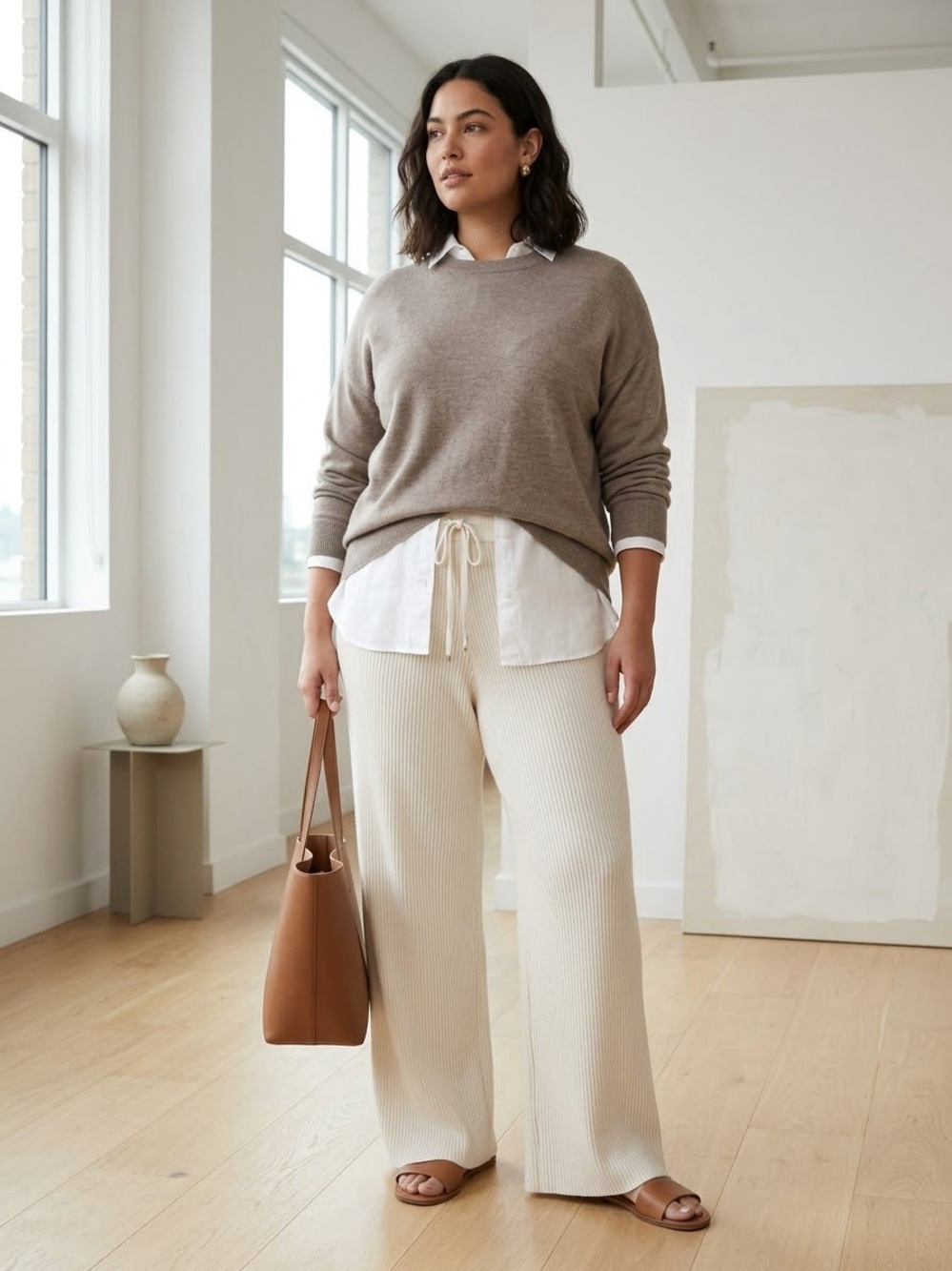 Abercrombie&Fitch Knit Rib Lounge Casual Cream Pants , size M/L